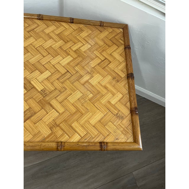 1970s Mid-Century Modern Handcrafted Rectangular Bamboo Serving Table With a Sturdy X-Base For Sale - Image 4 of 12