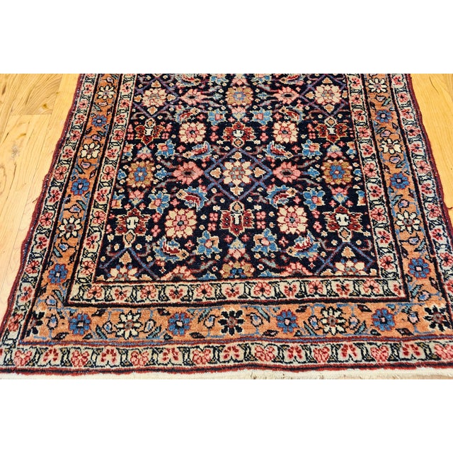 Mid-Century Modern Vintage Persian Malayer Area Rug, Handwoven Allover Geometric Design, Navy & Red, 3’ X 4’ For Sale - Image 3 of 11