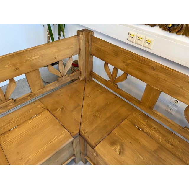 Wood Farmhouse Corner Bench with Storage Function in Natural Wood For Sale - Image 7 of 15