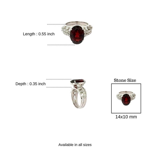 Edwardian Inspired Garnet & Zircon Solitaire Ring in 925 Silver Size - 7.5 For Sale - Image 10 of 13