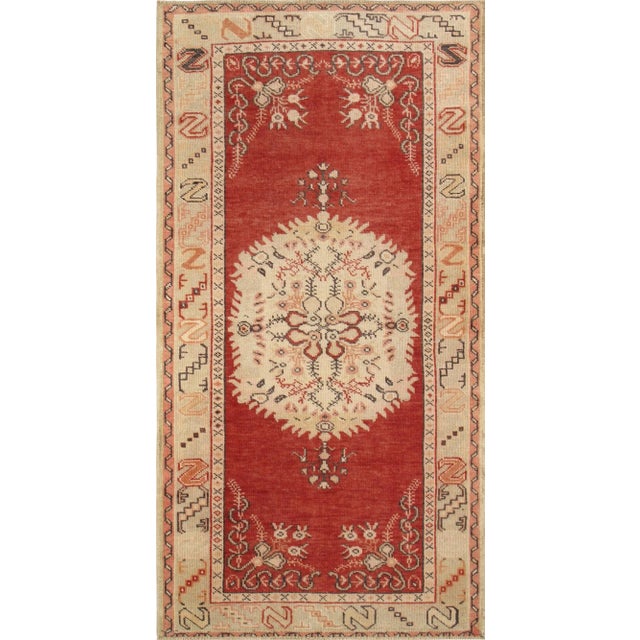Vintage Oushak Coral/Beige Rug, 3' 4" X 6' 6" For Sale