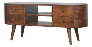 Rounded Chestnut Mango Wood Media Console With Four Drawers