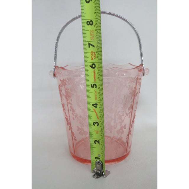 Early 20th Century Fostoria Versailles Pink Depression Glass Ice Bucket With Metal Handle 4503b For Sale - Image 12 of 16