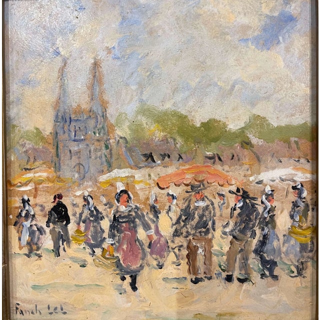 French Mid-Century French Framed "Marche Breton a Quimper" Painting Signed Fanch Lel For Sale - Image 3 of 11
