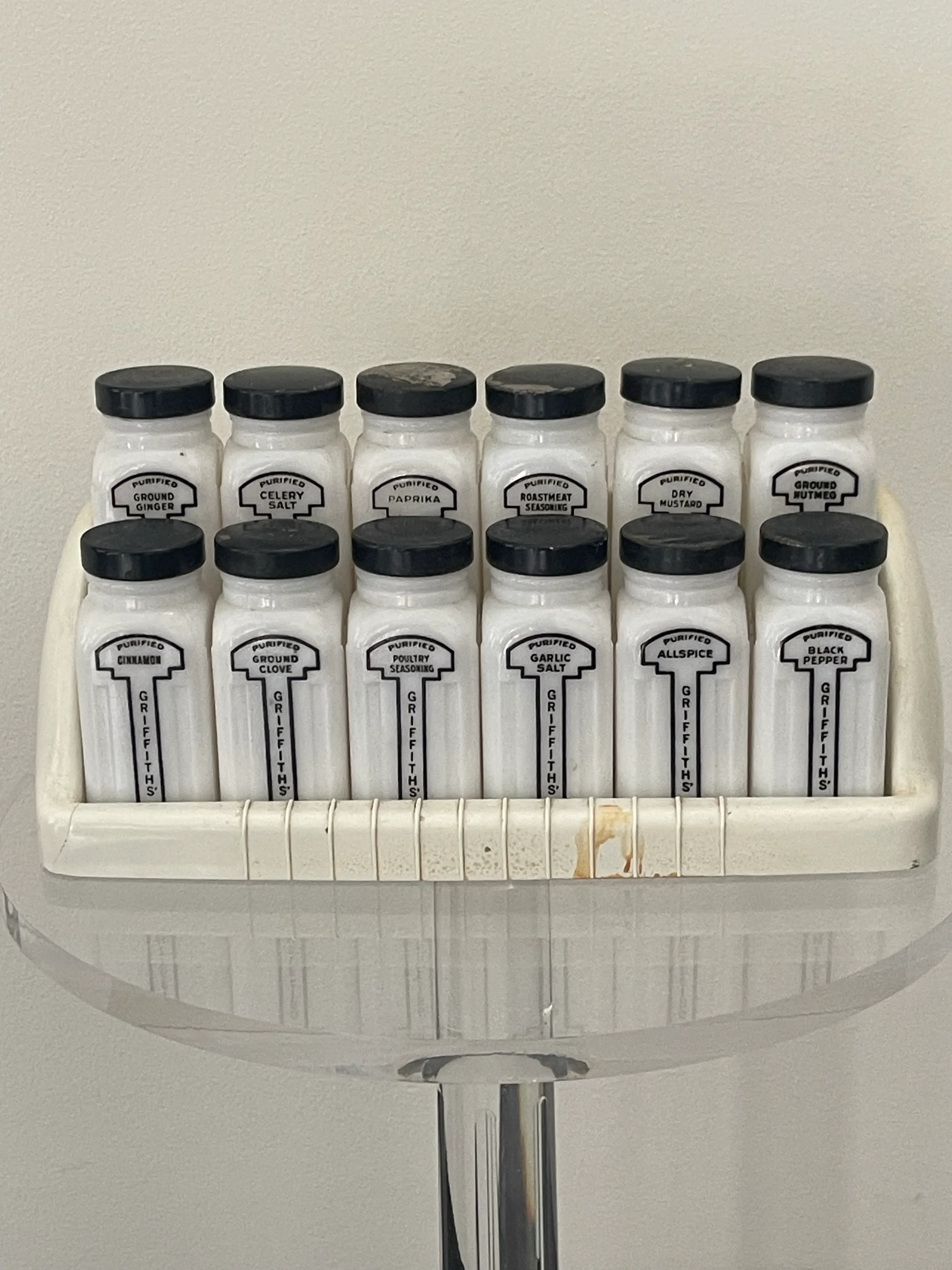 Griffith's Vintage Black and White Spice Rack 12 Jars | Chairish