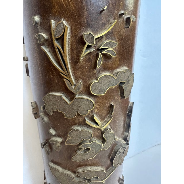 Vintage Wood and Metal Wallpaper Roller Table Lamps -a Pair For Sale - Image 4 of 14