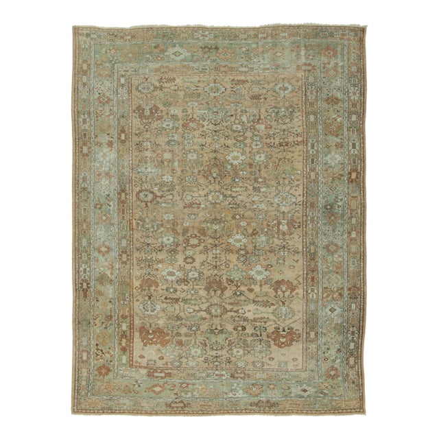 Antique Turkish Ghiordes Rug in Beige & Celadon Floral Field - Rug & Kilim For Sale