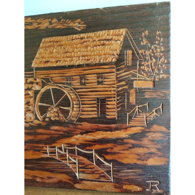 Vintage Hand Carved Watermill Wood Relief Wall Art For Sale - Image 4 of 6
