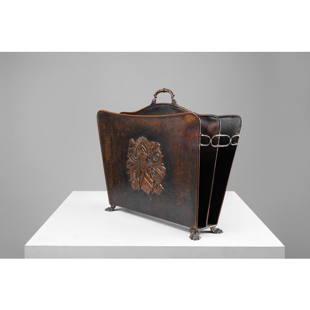 Mid-Century Modern Magazine Rack in Hammered Copper, France, 1890s For Sale - Image 5 of 11