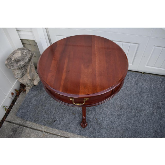 Pennsylvania House Mahogany Drum Table Vintage Pedestal Ball Claw Feet Side For Sale - Image 9 of 15
