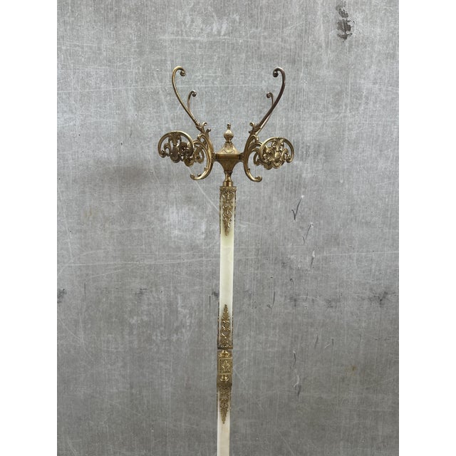 Vintage Italian Onyx Marble and Brass Hall Coat Rack with Rotating Crown and Sculptural Base, 1960s For Sale - Image 9 of 13