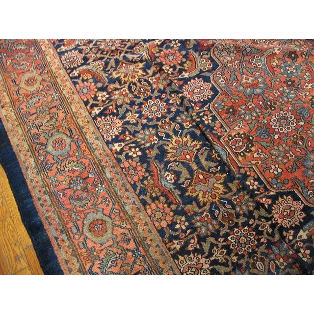 Persian 1930s Navy Blue Medallion Antique Bibikabad Rug 9' 3'' X 11' 3'' Wool Knotted Pile Carpet For Sale - Image 3 of 11