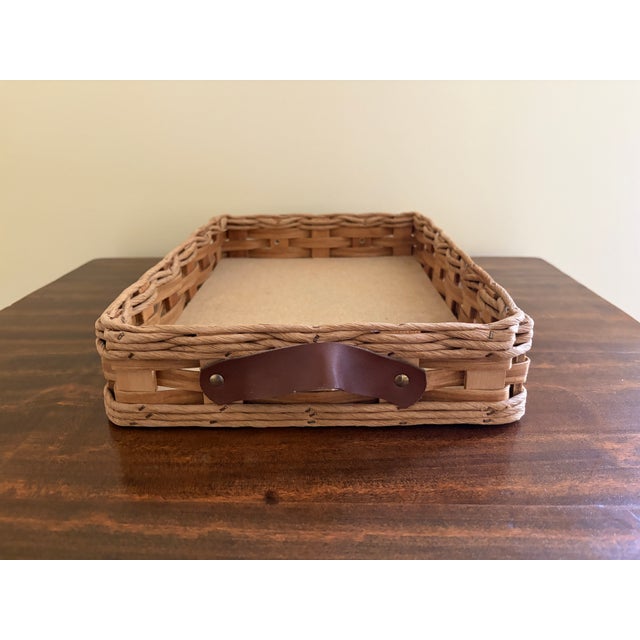 Vintage Woven Oak Pyrex Casserole Serving Basket With Leather Handles For Sale - Image 11 of 13