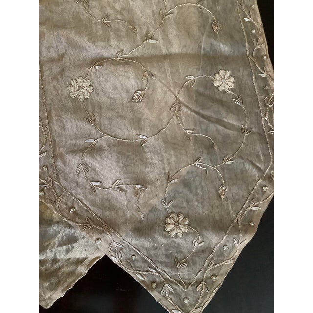 Sethi & Sethi Brass Silk Organza Embroidered Floral Vine Decorative Table Runner For Sale - Image 11 of 11