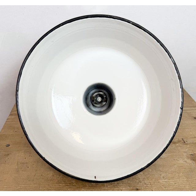 Industrial Petrol Enamel Factory Lamp with Cast Iron Top, 1960s For Sale - Image 18 of 18