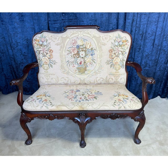 Queen Anne Style Mahogany Needle Point Settee For Sale - Image 15 of 15