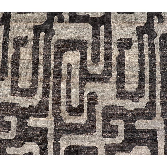 Black Modern Casual Runner in Wool With Black and Shades of Gray in Modern Design 3'8 X 11'3 For Sale - Image 8 of 9