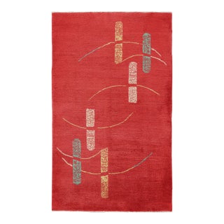Vintage Zeki Müren Rug in Red With Geometric Pattern, From Rug & Kilim For Sale