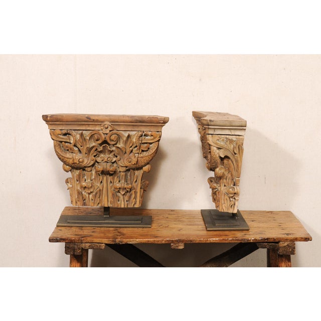 Italian Antique Wood Fragments on Stands - A Pair For Sale - Image 4 of 9