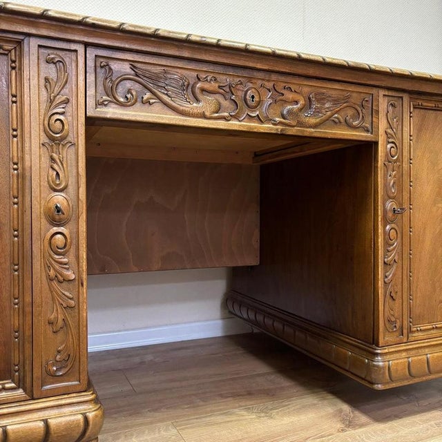 Vintage Neo-Renaissance Walnut Desk, 1950s For Sale - Image 6 of 18