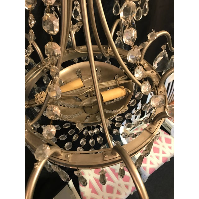 Metal Vintage Ten Arm Nickel and Crystal Chandelier For Sale - Image 7 of 13