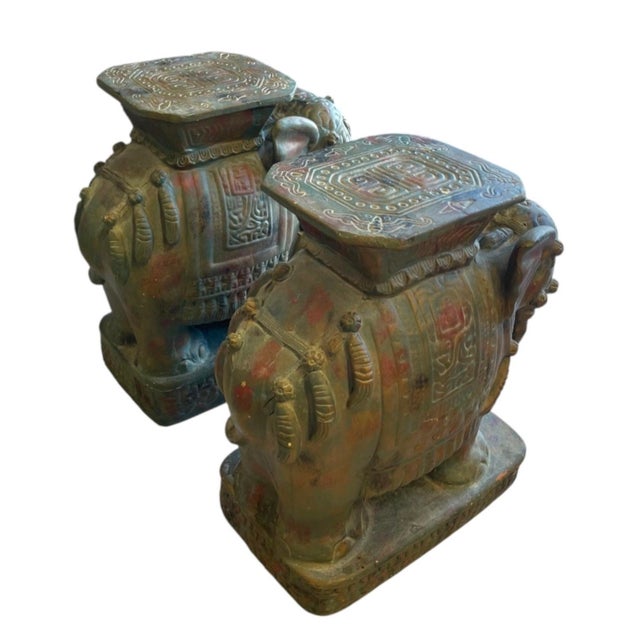 1990s Vintage Ceremonial Elephant Ceramic Garden Seats For Sale - Image 5 of 12