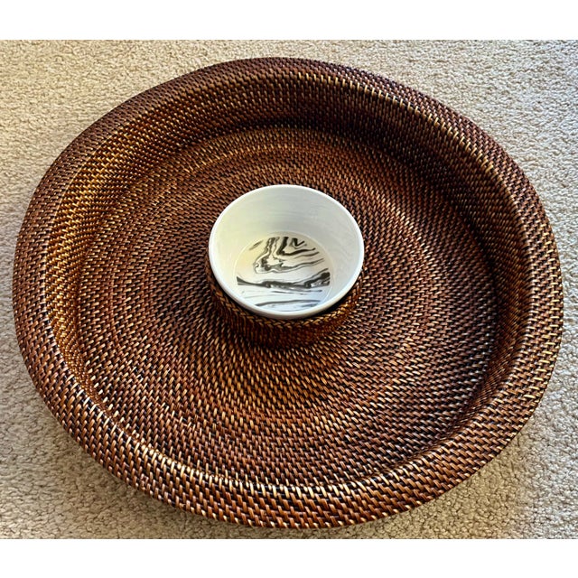 Woven Brown Rattan Chip & Dip Serving Basket For Sale - Image 9 of 9