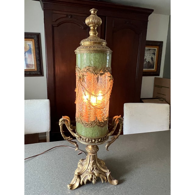 General Manufacturing model 866 unique artistic table lamp which measures 26” tall and 10” wide.