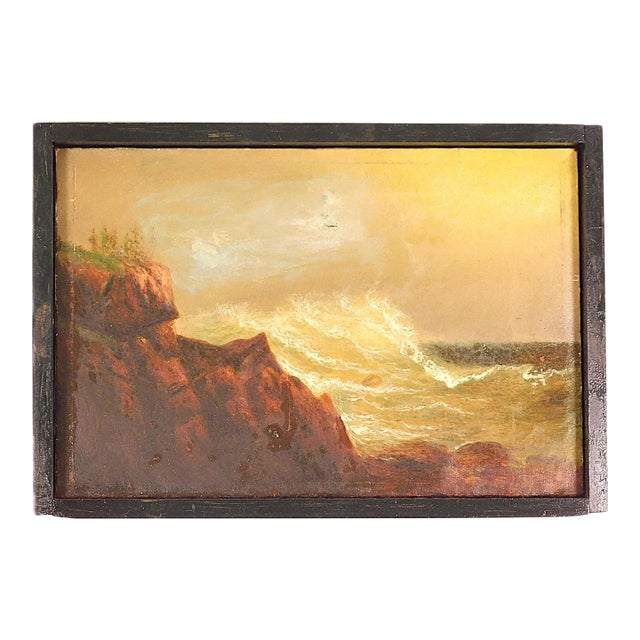 Naive Coastal Landscape, Late 19th / Early 20th C., Oil on Canvas For Sale