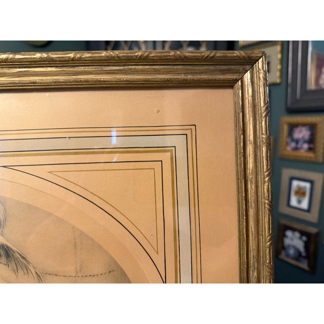 Black 1920s Art Deco Pencil Signed Print Pets Two Flapper Ladies With Cockatoos by Coti Original Gilt Wood Frame For Sale - Image 8 of 12