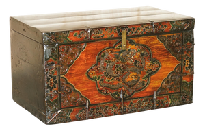 Antique Tibetan Chinese Dragon Polychrome Painted Trunk or Linen Chest