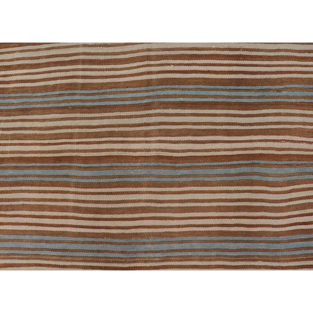 Cream Vintage Hand Woven Turkish Kilim With Stripes in Brown, Cream and Light Blue For Sale - Image 8 of 10