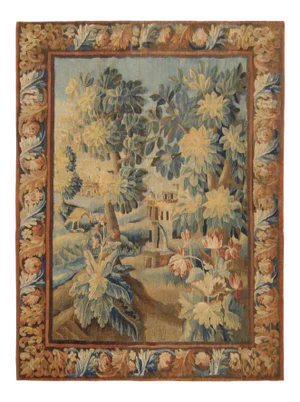 17th Century Flemish Verdure Landscape Tapestry With Trees, Bushes & Flowers