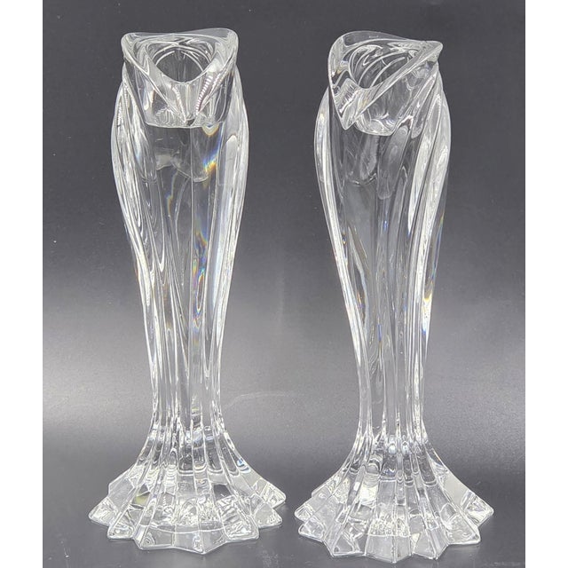 Gorgeous pair (2) of Lenox Arctic Bloom crystal candlesticks. The Artic Bloom collection by Lenox is discontinued. The...