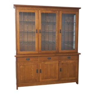 Stickley Mission Oak Leaded Glass China Cabinet For Sale