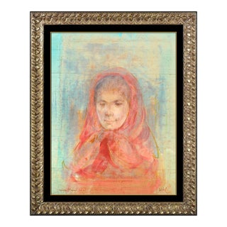 Mid 20th Century 0A Young Woman's Smile Oil Painting, Edna Hibel For Sale