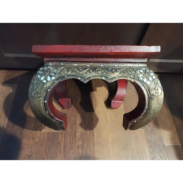 Solid Wood Whimsigoth Asian Ornate Carved Stool/Plant Stand For Sale - Image 4 of 7