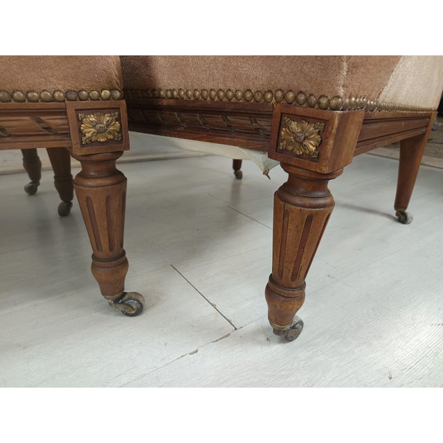 Textile Louis XVI Style Lounge Chairs and Ottoman, Set of 3 For Sale - Image 7 of 18