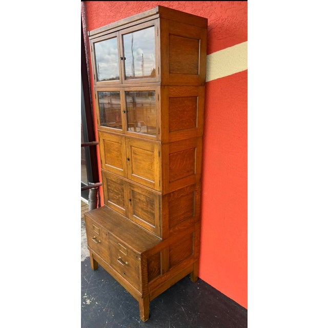 Early 20th Century Antique Modular Oak Storage Cabinet For Sale - Image 5 of 11