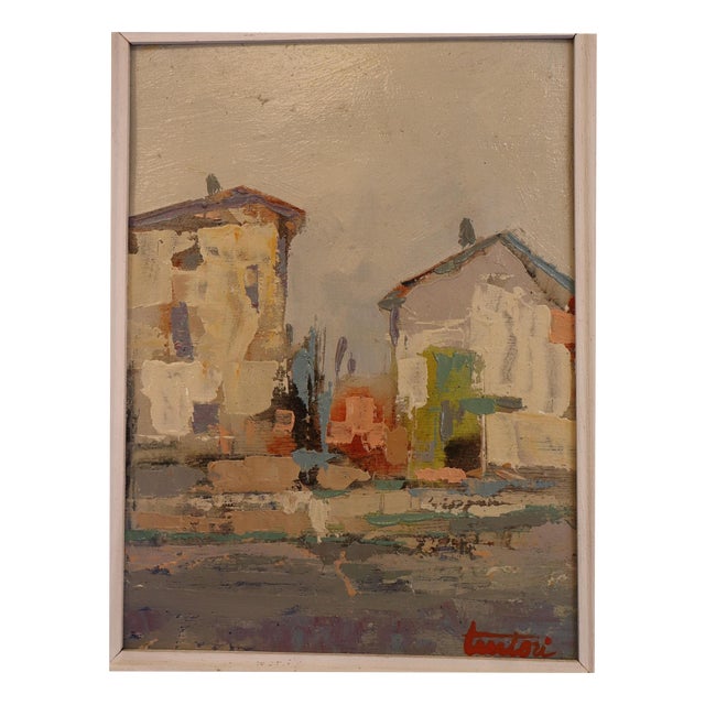 Bruno Tintori, Houses, Oil on Plywood, 1973, Framed For Sale