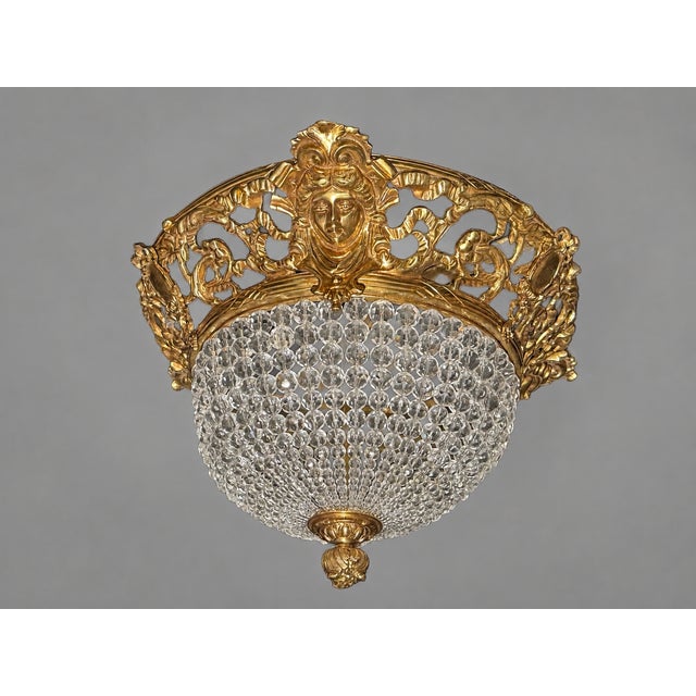 1970s Baroque Gold Bronze Crystal Chandelier Ceiling Lamp For Sale - Image 4 of 15