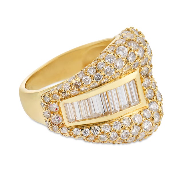 Vintage 4.00 Carat Diamond 18k Yellow Gold Cocktail Ring, Size 6.25 For Sale - Image 4 of 6