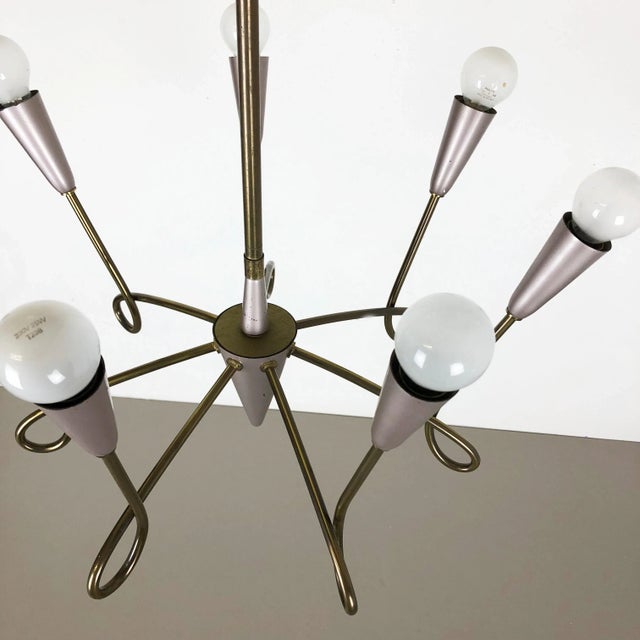 Large Italian Brass Hanging Chandelier Light Sconces in the Style of Stilnovo, 1950s For Sale - Image 15 of 18