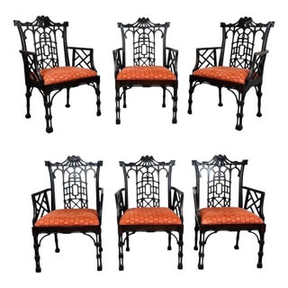 George III Mahogany 'Chinese' Open Armchairs After Thomas Chippendale Circa 1960 For Sale