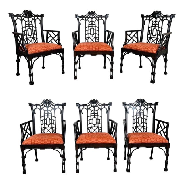 George III Mahogany 'Chinese' Open Armchairs After Thomas Chippendale Circa 1960 For Sale