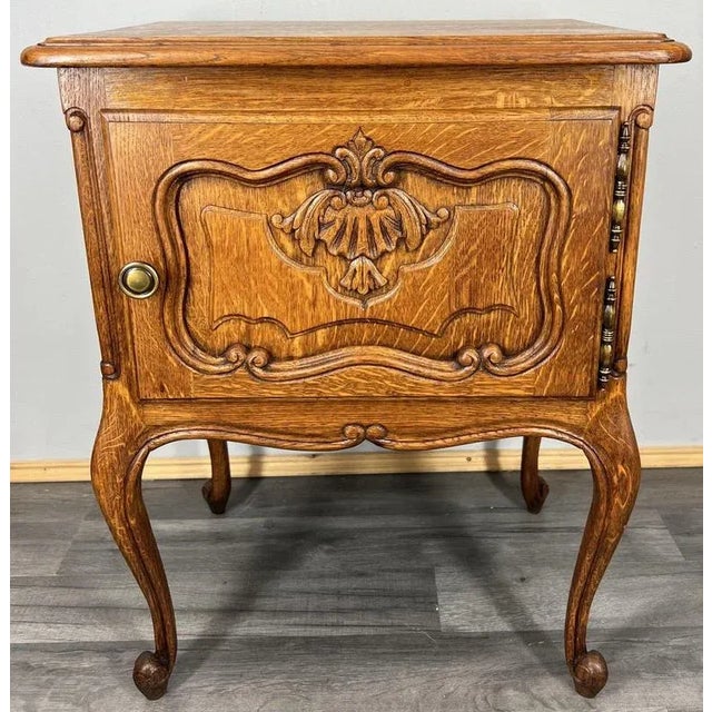 Vintage French Louis XVI Style Oak Nightstand For Sale - Image 3 of 9