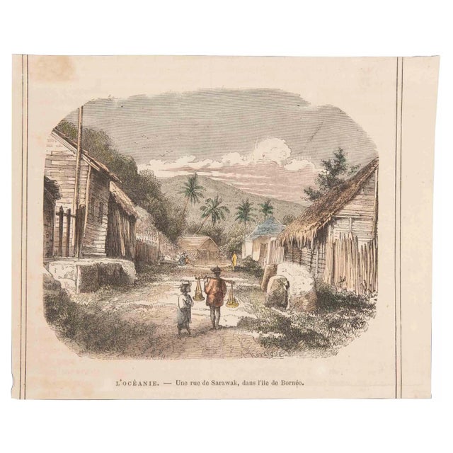Unknown, Borneo Road of the Sarawack, Lithograph, 19th Century For Sale