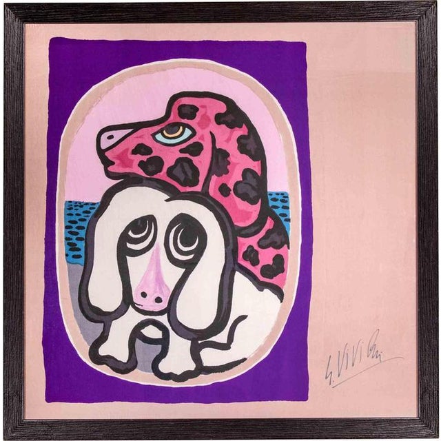 Giuseppe Viviani, Dogs, 1964, Screen Print on Silk, Framed For Sale - Image 4 of 4