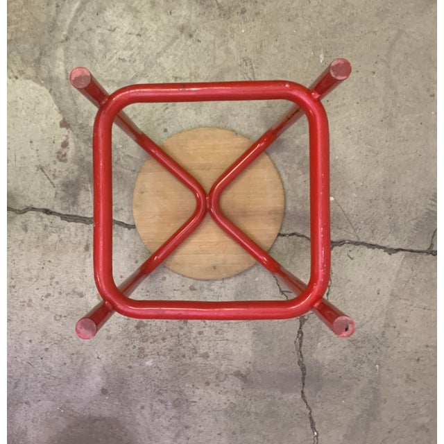 Metal Vintage Industrial Danish Stool Red Metal Stool For Sale - Image 7 of 9