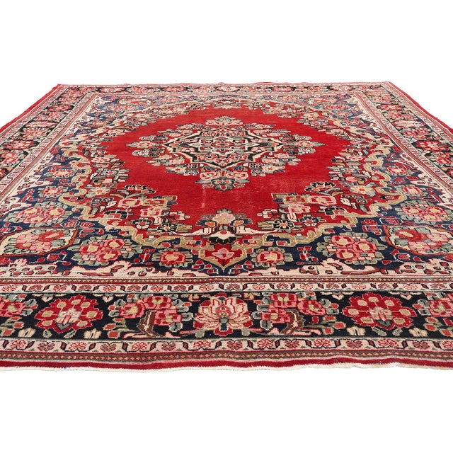 English Antique Red Persian Mahal Rug - 09'05 X 12'08 For Sale - Image 3 of 9